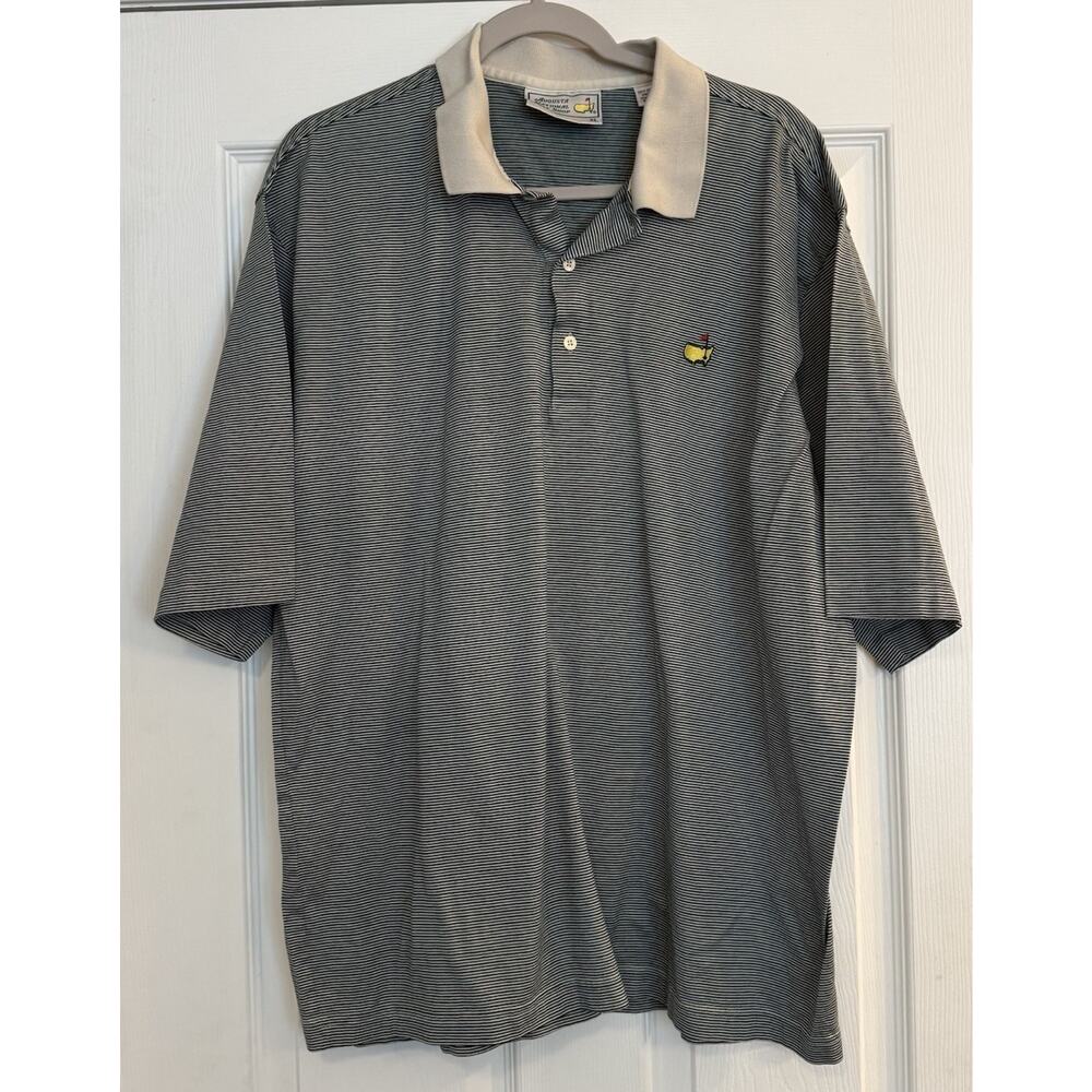 VTG Masters Polo Shirt Mens XL Green Striped Augusta National 100% Cotton Golf‎
